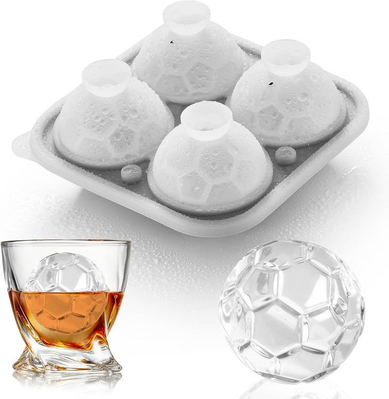 ACOOKEE Silicone Soccer Ball Ice Cube Mold Fun Shapes, Novelty Soccer Gifts, 2.2" Large Craft Round Sphere Ice Ball Molds For Game Day, Whiskey, Cocktails, Bourbon - Image 1